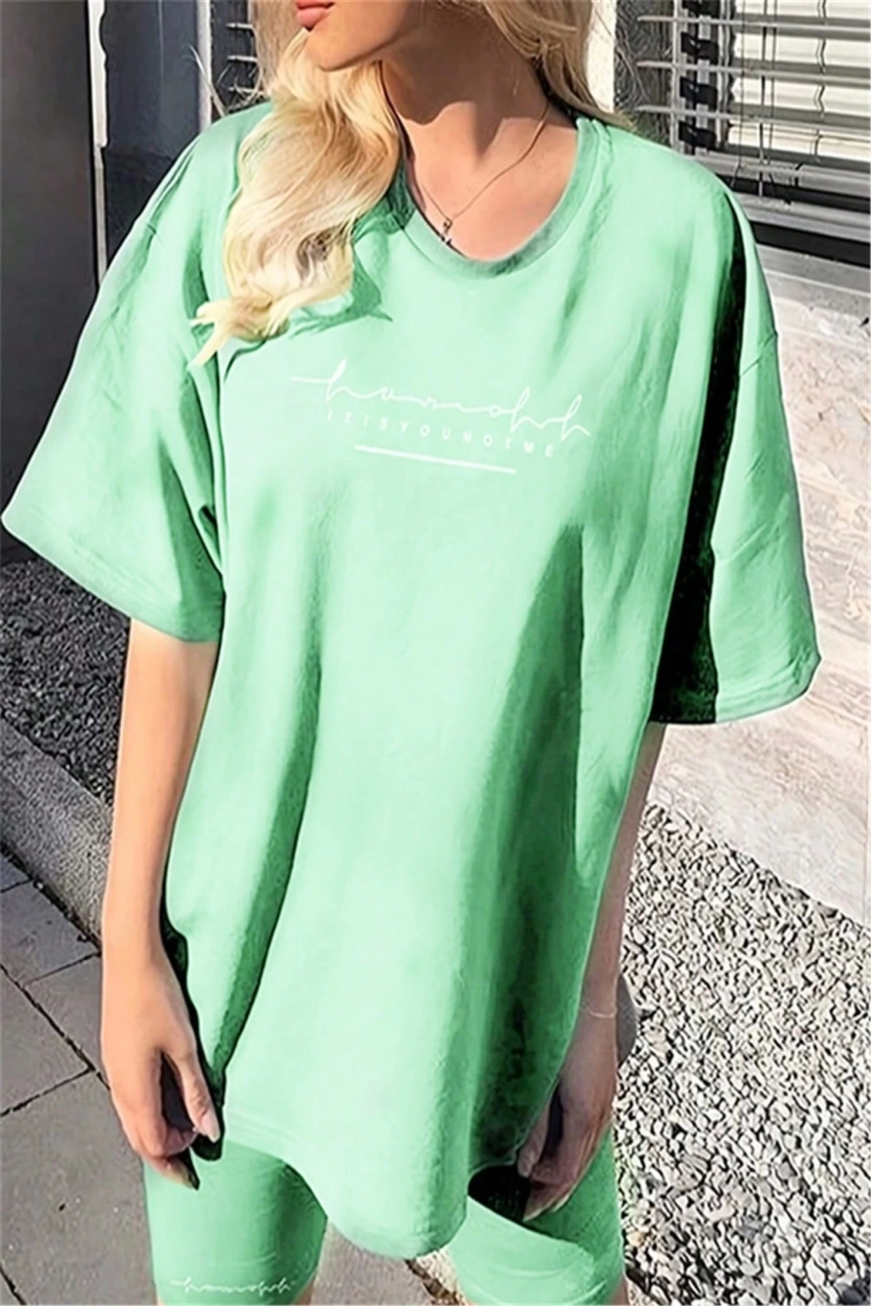 Kadın 2Lİ TAKIM OVERSİZE Trend T-shirt Şort Model 5085