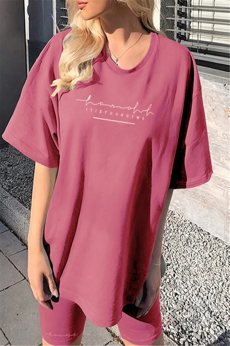 Kadın 2Lİ TAKIM OVERSİZE Trend T-shirt Şort Model 5085