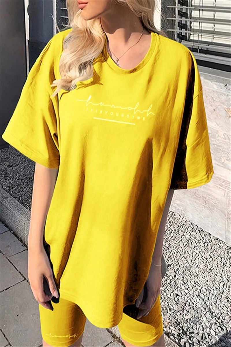 Kadın 2Lİ TAKIM OVERSİZE Trend T-shirt Şort Model 5085