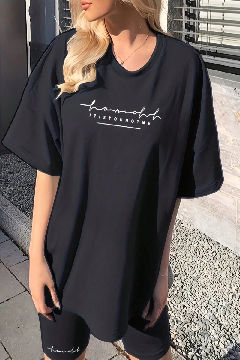 Kadın 2Lİ TAKIM OVERSİZE Trend T-shirt Şort Model 5085