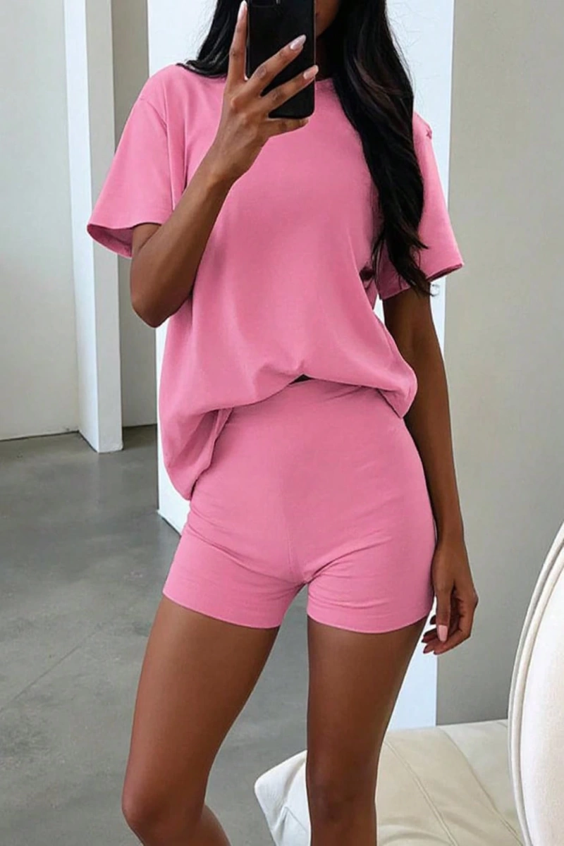 Kadın 2Lİ TAKIM OVERSİZE Trend T-shirt Şort Model 5091