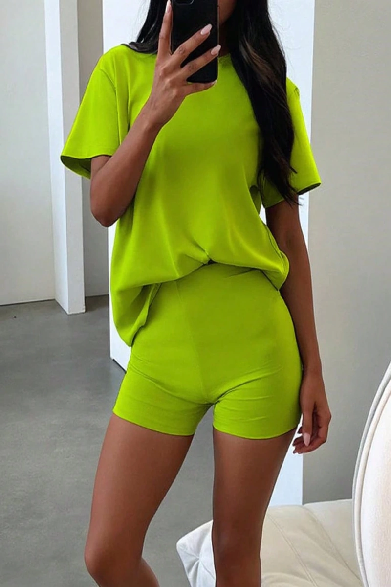 Kadın 2Lİ TAKIM OVERSİZE Trend T-shirt Şort Model 5091