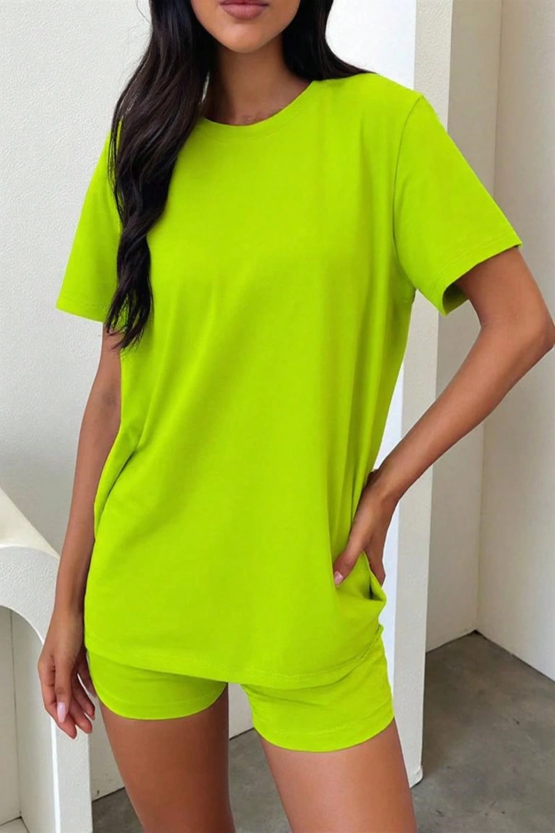 Kadın 2Lİ TAKIM OVERSİZE Trend T-shirt Şort Model 5091