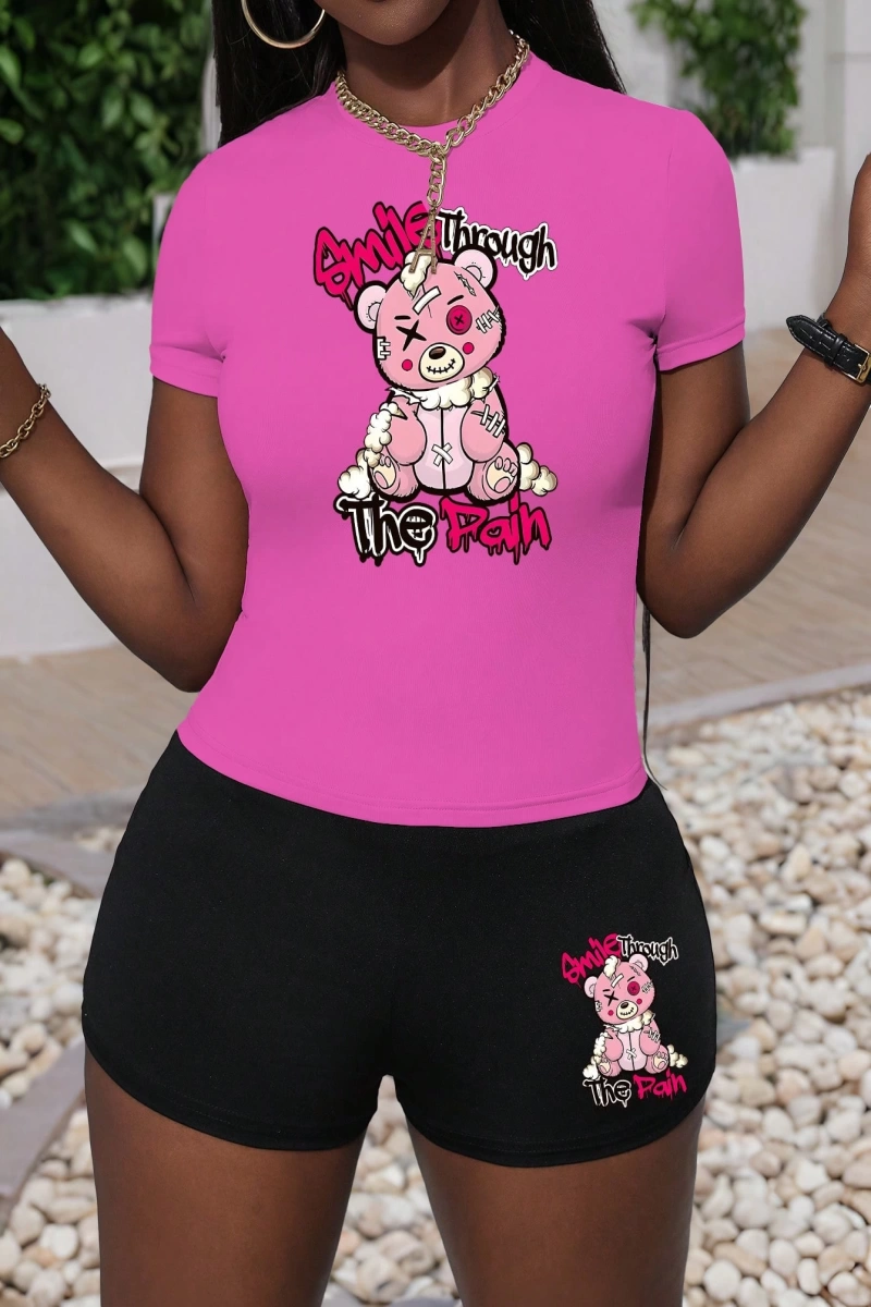 Kadın 2Lİ TAKIM OVERSİZE Trend T-shirt Şort Model 5093