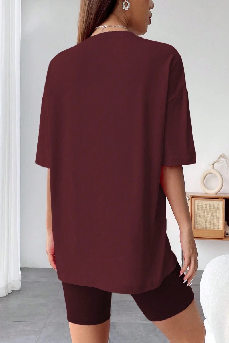 Kadın 2Lİ TAKIM OVERSİZE Trend T-shirt Şort Model 5096