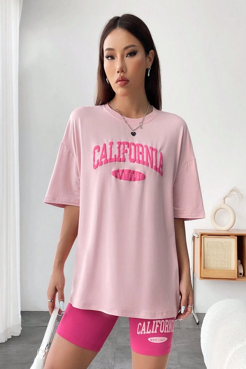 Kadın 2Lİ TAKIM OVERSİZE Trend T-shirt Şort Model 5096