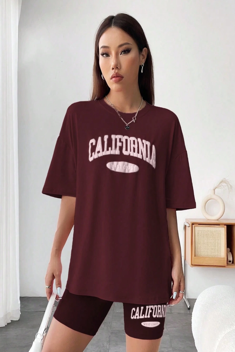 Kadın 2Lİ TAKIM OVERSİZE Trend T-shirt Şort Model 5096