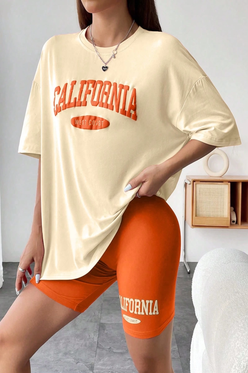 Kadın 2Lİ TAKIM OVERSİZE Trend T-shirt Şort Model 5096