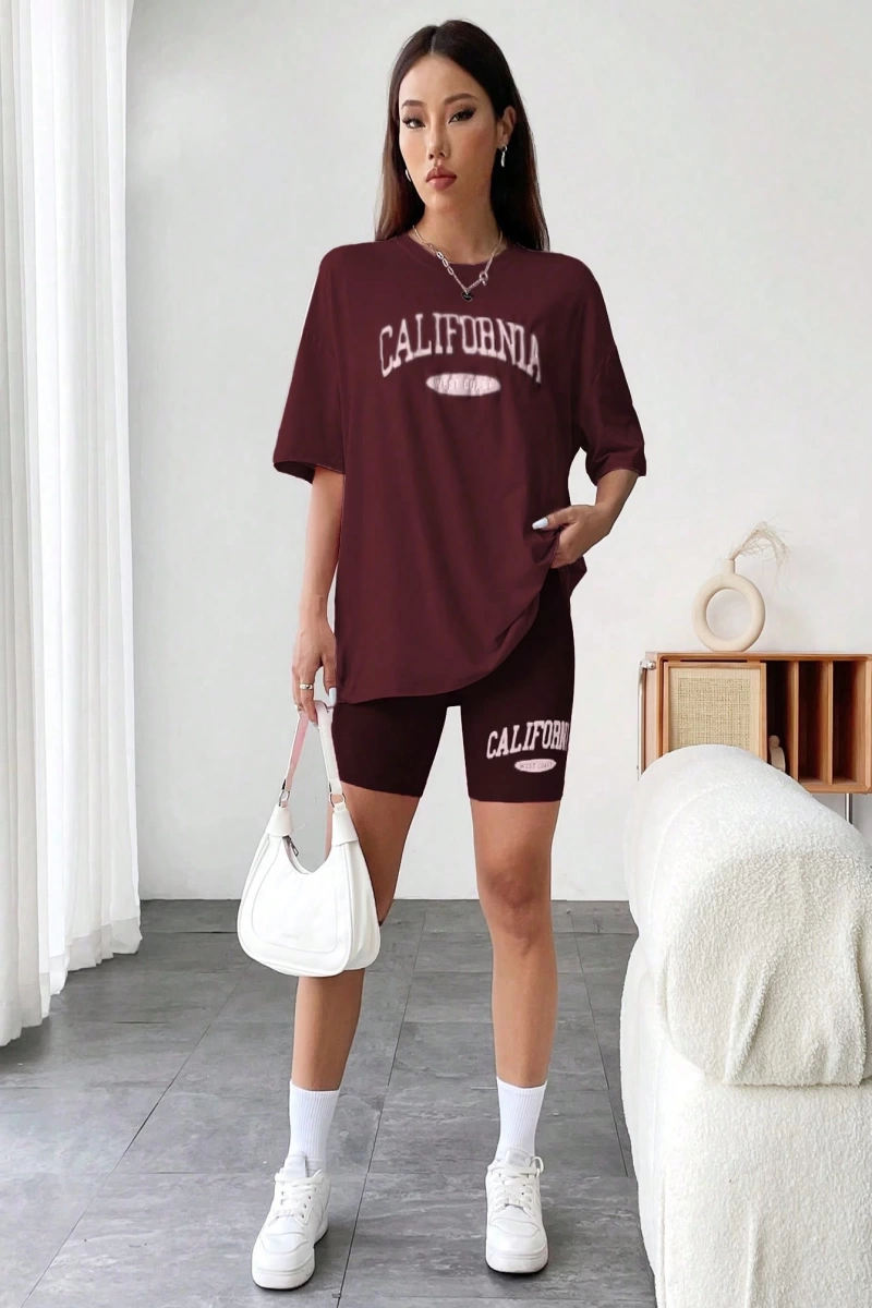 Kadın 2Lİ TAKIM OVERSİZE Trend T-shirt Şort Model 5096