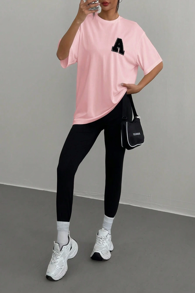 Kadın 2Lİ TAKIM OVERSİZE Trend T-shirt Şort Model 5098