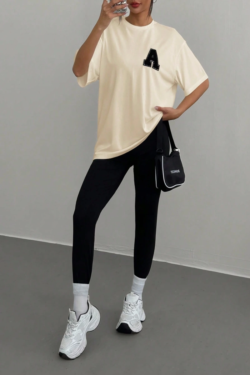 Kadın 2Lİ TAKIM OVERSİZE Trend T-shirt Şort Model 5098