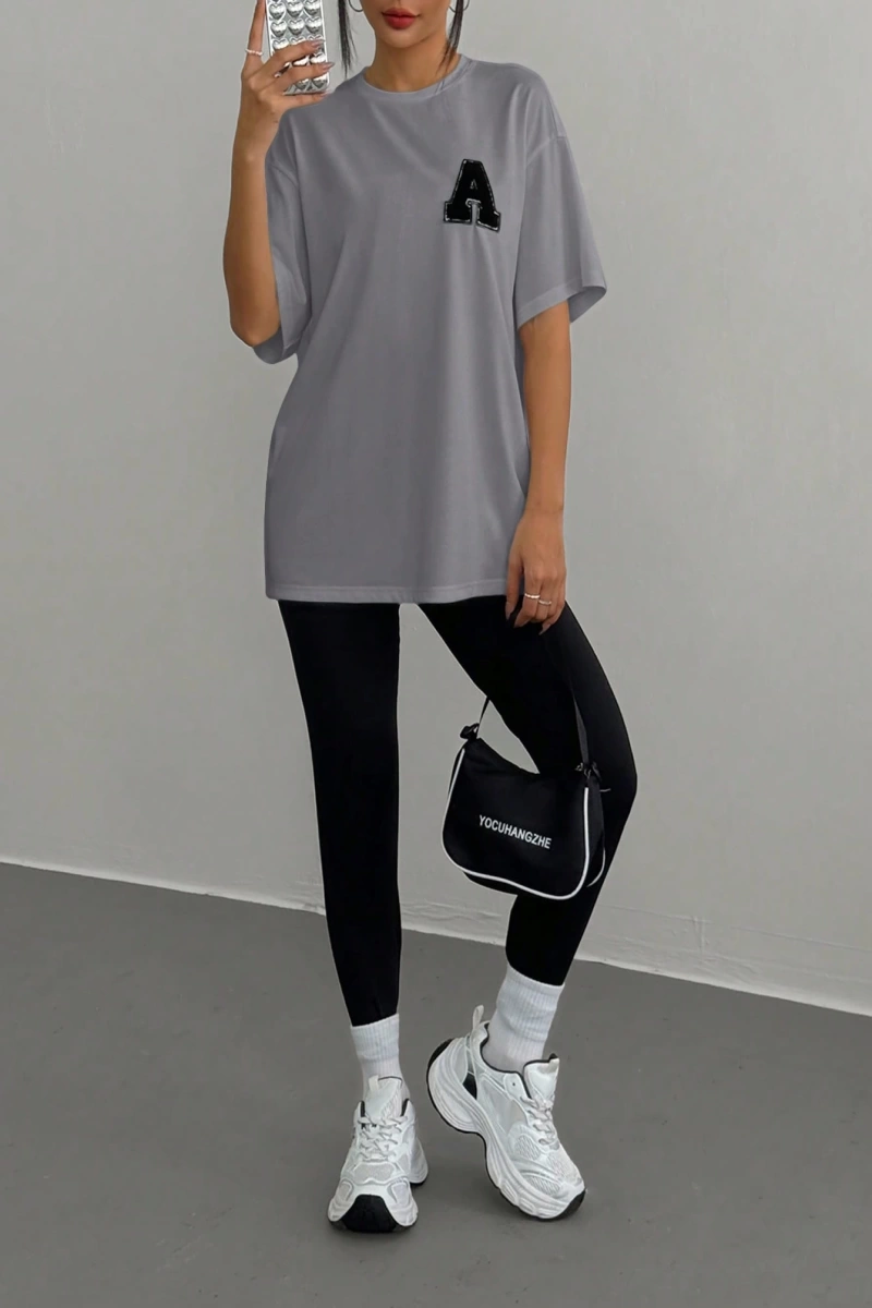 Kadın 2Lİ TAKIM OVERSİZE Trend T-shirt Şort Model 5098