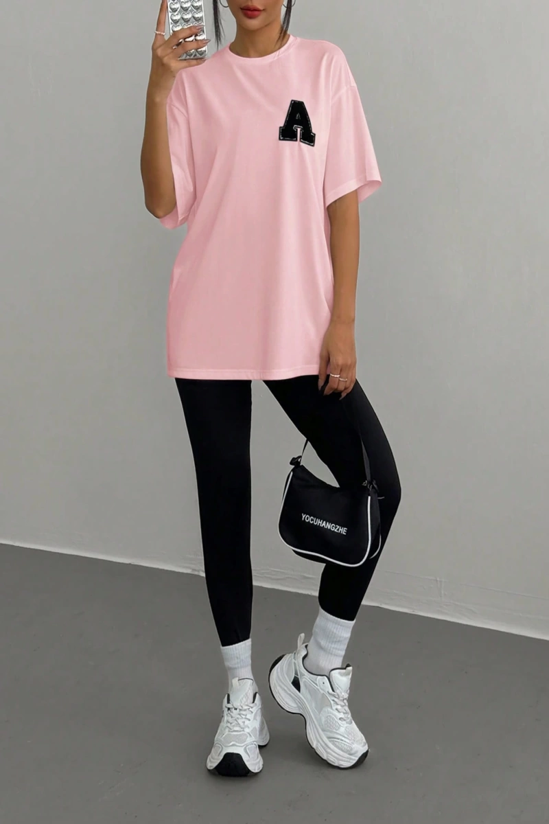 Kadın 2Lİ TAKIM OVERSİZE Trend T-shirt Şort Model 5098