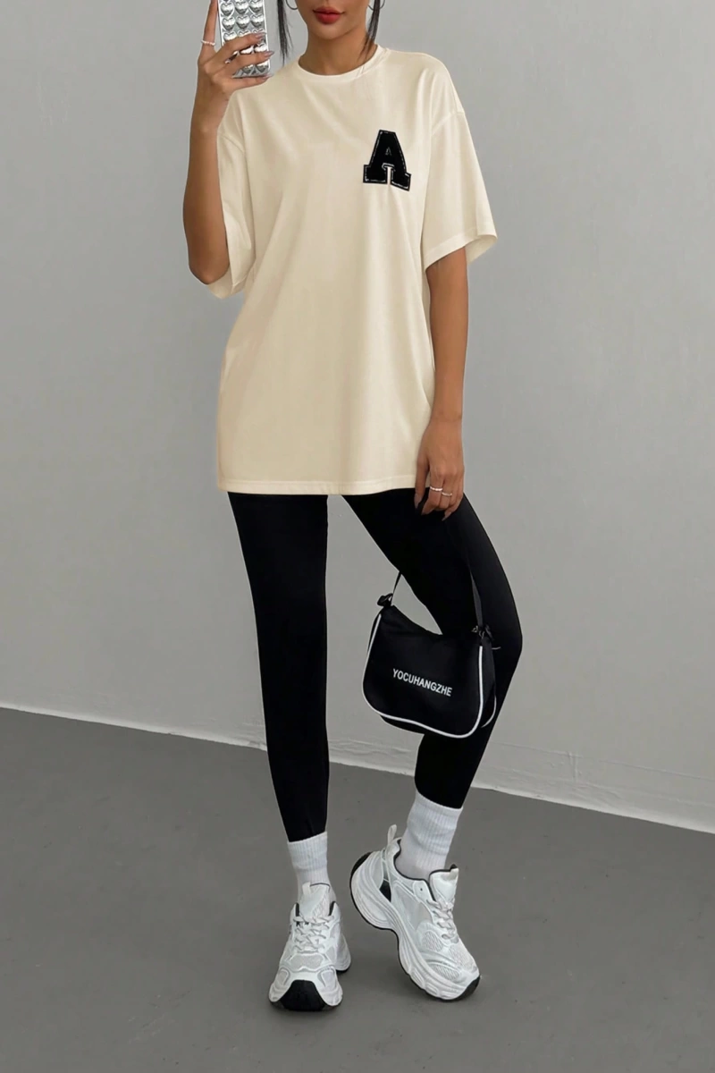 Kadın 2Lİ TAKIM OVERSİZE Trend T-shirt Şort Model 5098