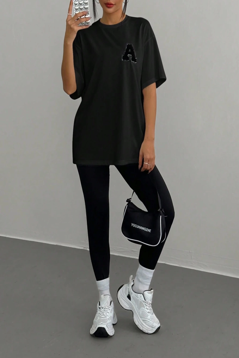 Kadın 2Lİ TAKIM OVERSİZE Trend T-shirt Şort Model 5098