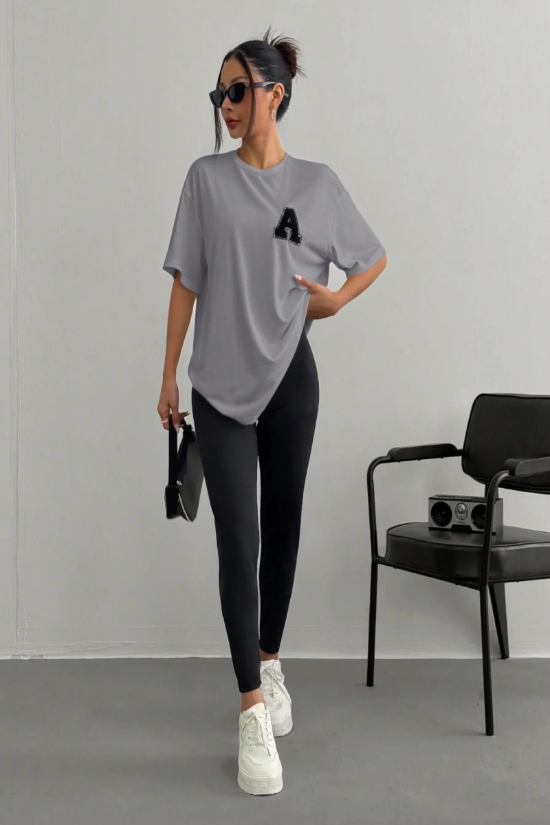 Kadın 2Lİ TAKIM OVERSİZE Trend T-shirt Şort Model 5098