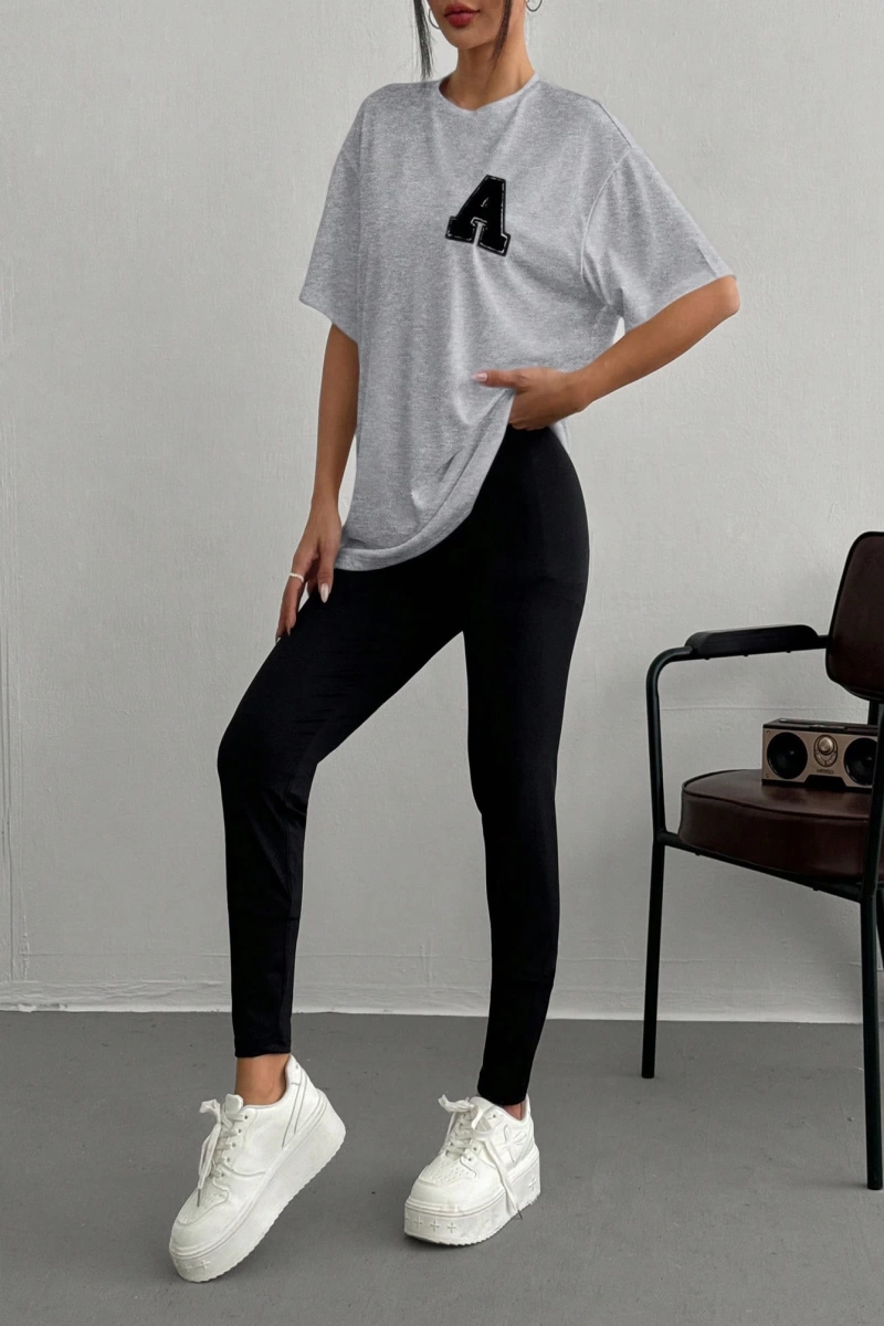 Kadın 2Lİ TAKIM OVERSİZE Trend T-shirt Şort Model 5098