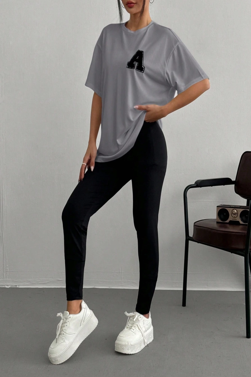Kadın 2Lİ TAKIM OVERSİZE Trend T-shirt Şort Model 5098