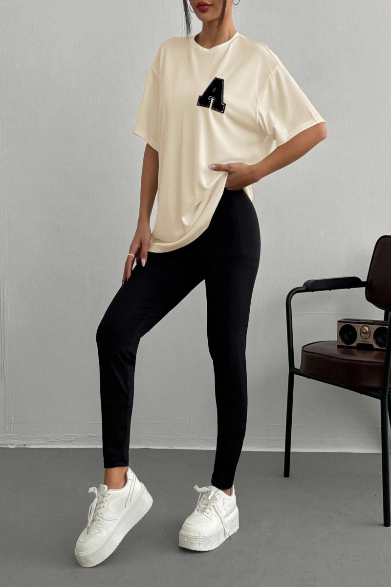 Kadın 2Lİ TAKIM OVERSİZE Trend T-shirt Şort Model 5098