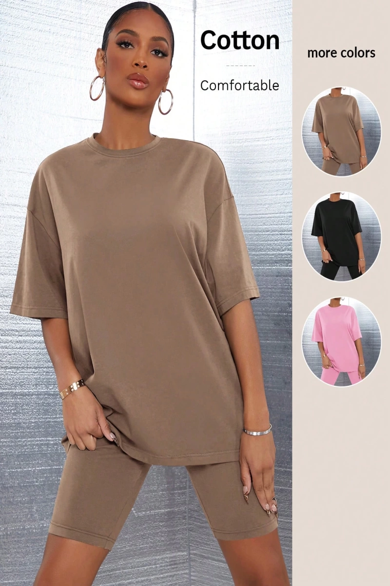 Kadın 2Lİ TAKIM OVERSİZE Trend T-shirt Şort Model 5100