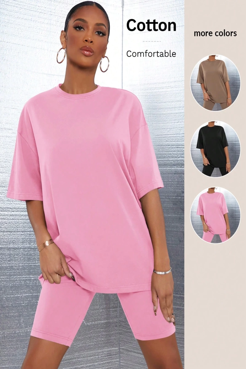 Kadın 2Lİ TAKIM OVERSİZE Trend T-shirt Şort Model 5100
