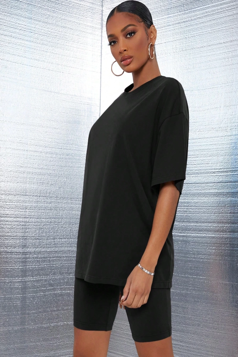 Kadın 2Lİ TAKIM OVERSİZE Trend T-shirt Şort Model 5100