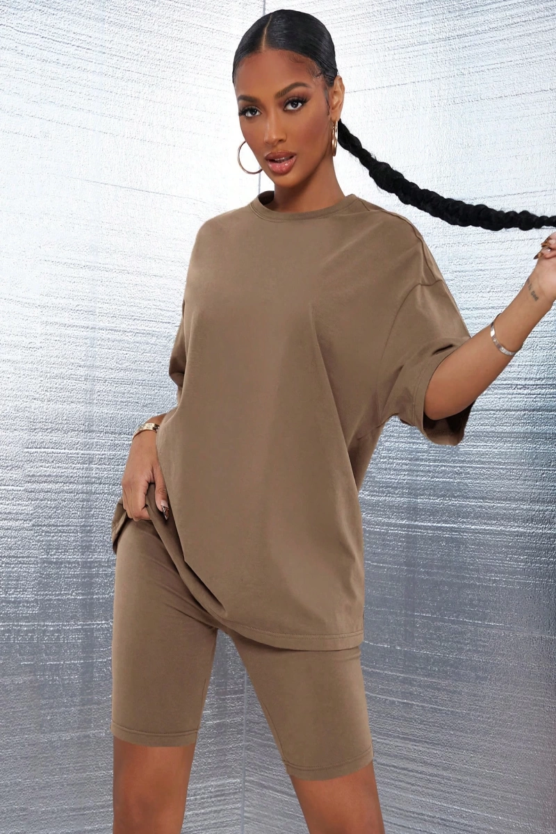 Kadın 2Lİ TAKIM OVERSİZE Trend T-shirt Şort Model 5100