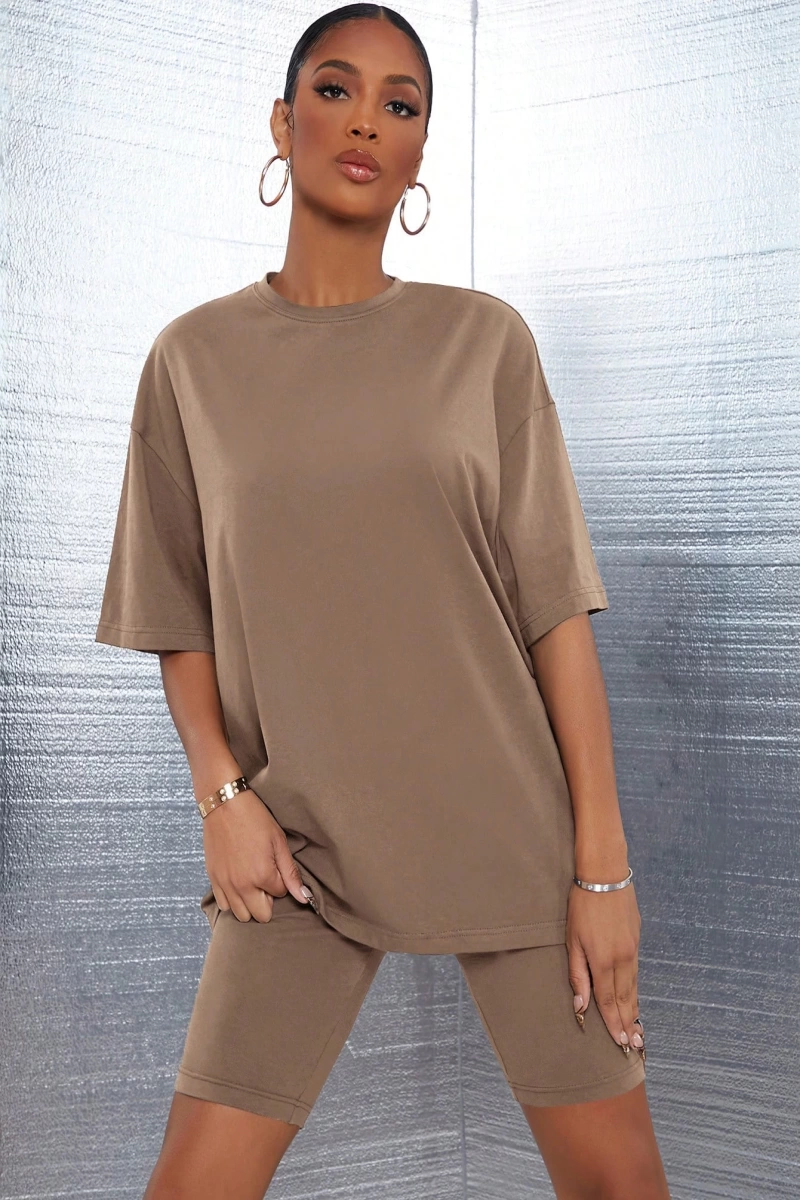 Kadın 2Lİ TAKIM OVERSİZE Trend T-shirt Şort Model 5100