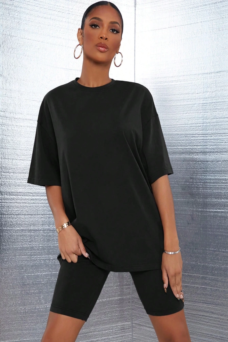Kadın 2Lİ TAKIM OVERSİZE Trend T-shirt Şort Model 5100