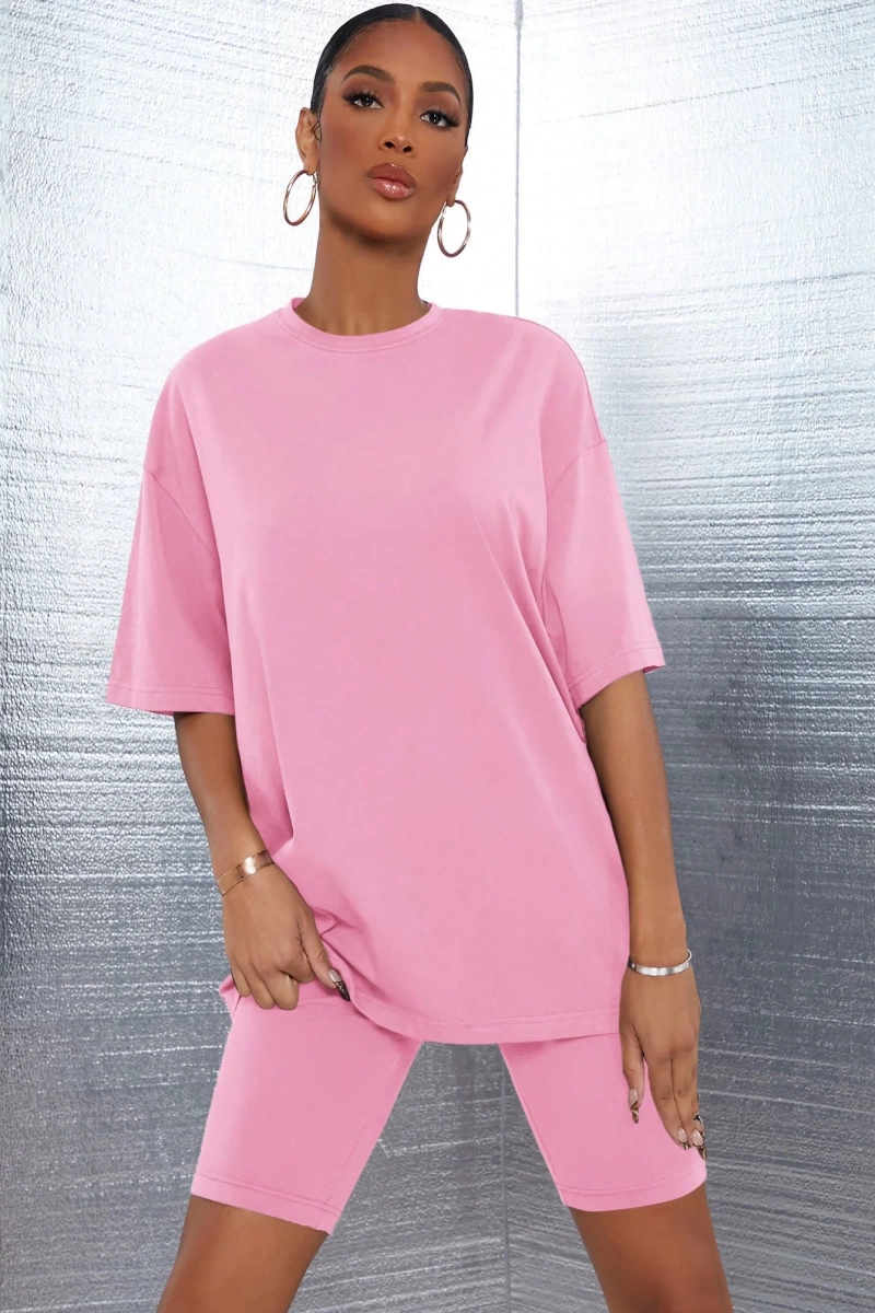 Kadın 2Lİ TAKIM OVERSİZE Trend T-shirt Şort Model 5100