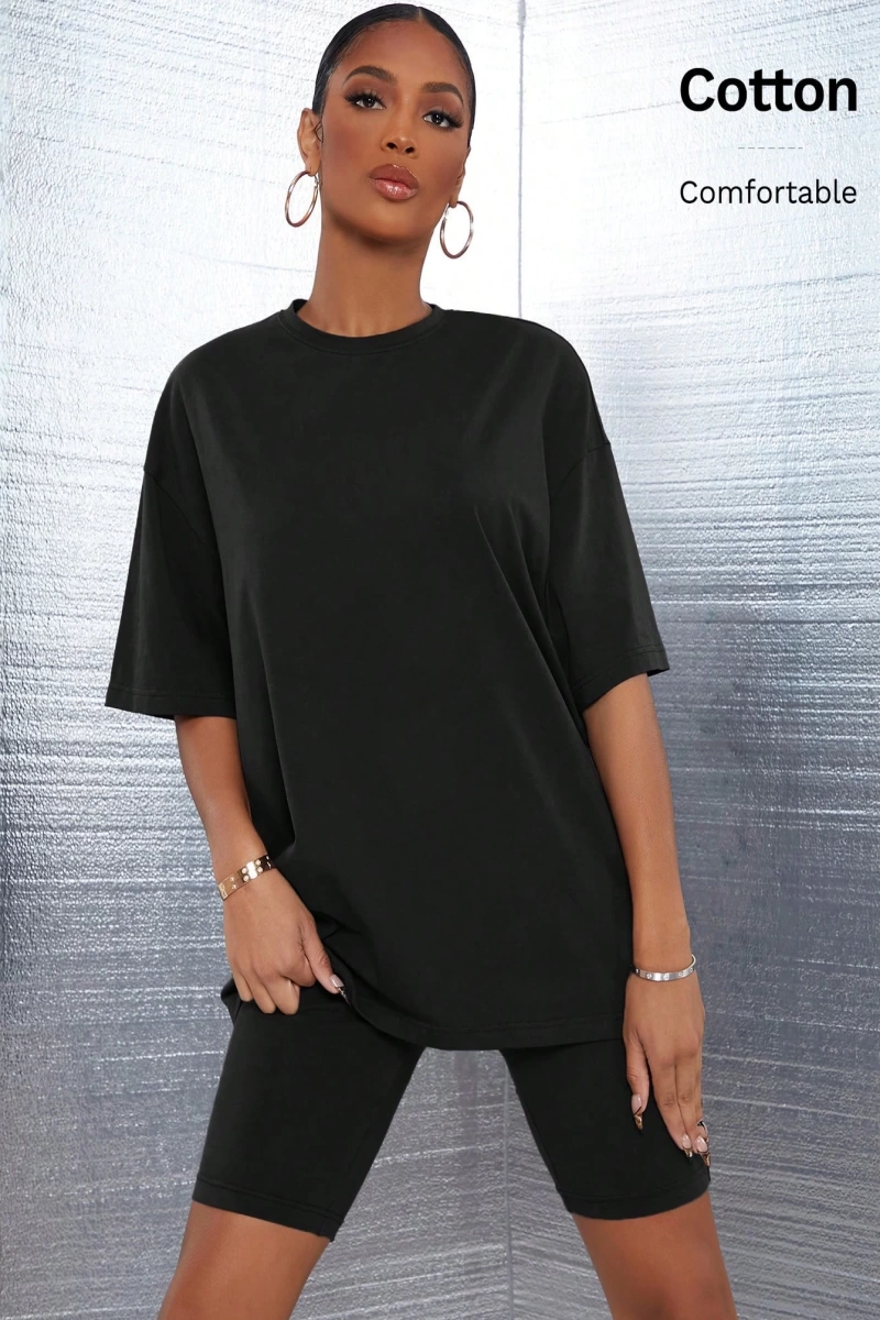 Kadın 2Lİ TAKIM OVERSİZE Trend T-shirt Şort Model 5100