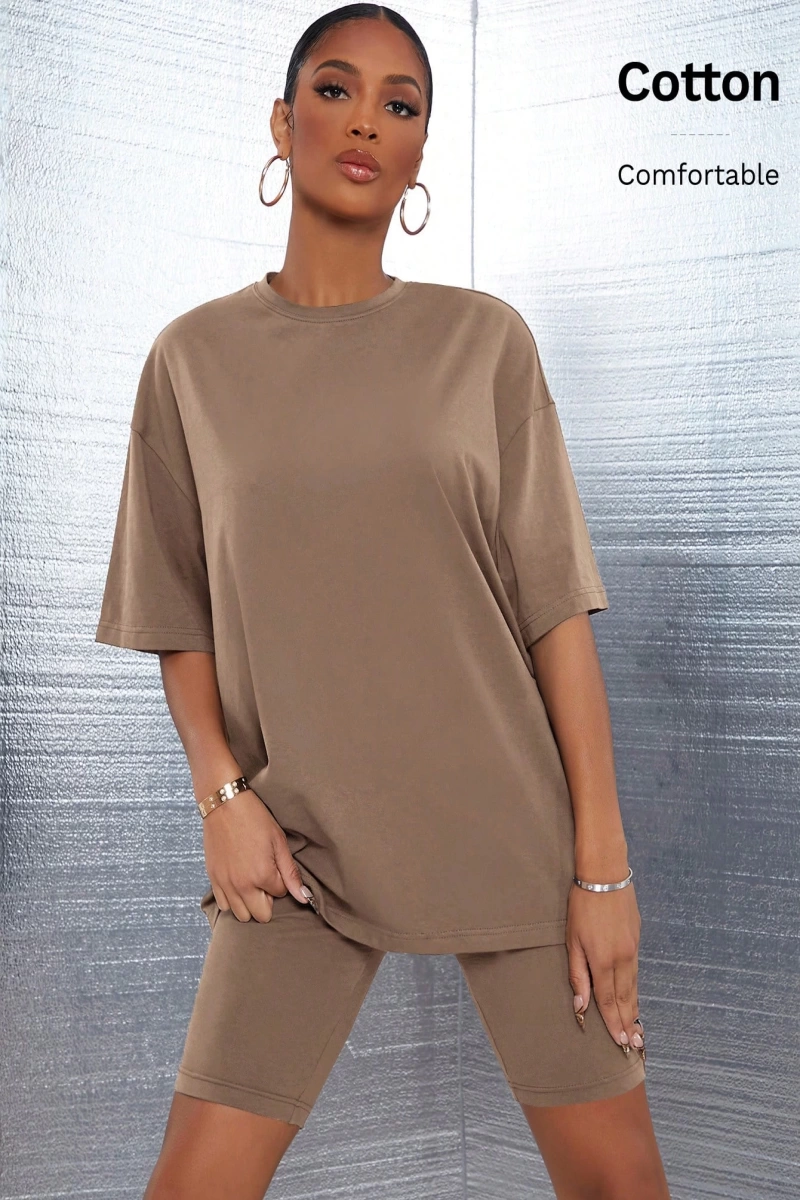 Kadın 2Lİ TAKIM OVERSİZE Trend T-shirt Şort Model 5100