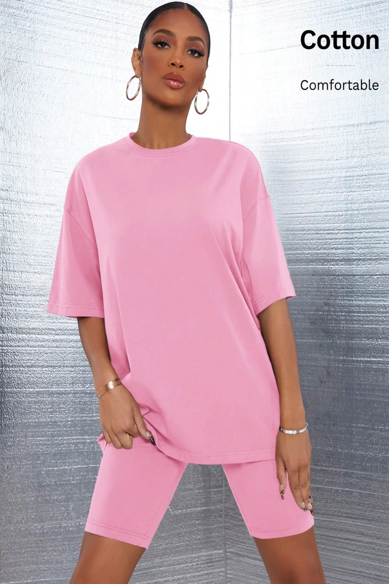 Kadın 2Lİ TAKIM OVERSİZE Trend T-shirt Şort Model 5100