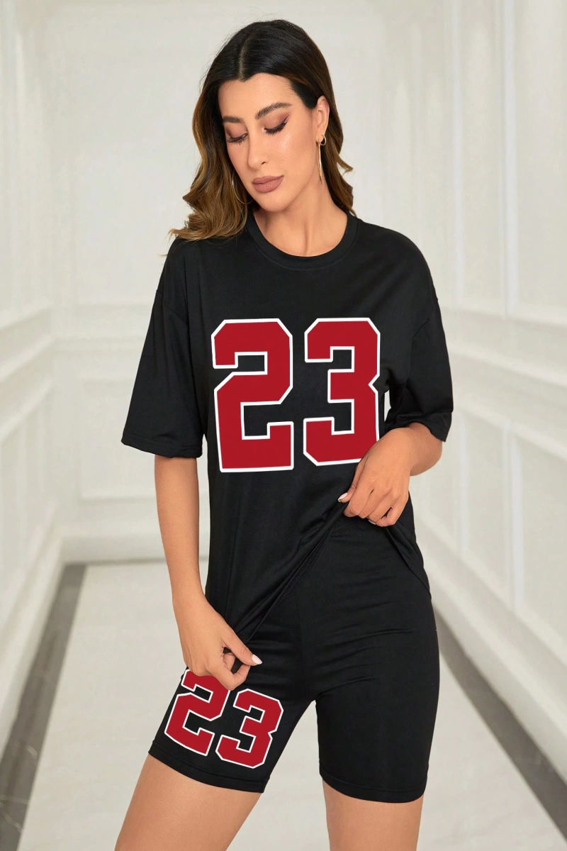 Kadın 2Lİ TAKIM OVERSİZE Trend T-shirt Şort Model 5103