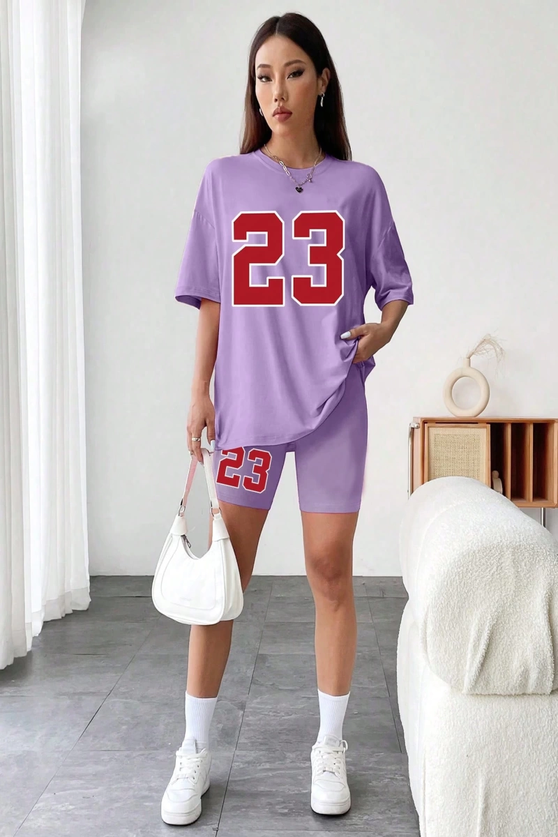 Kadın 2Lİ TAKIM OVERSİZE Trend T-shirt Şort Model 5103