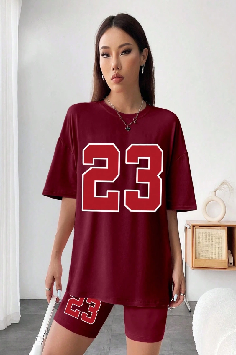 Kadın 2Lİ TAKIM OVERSİZE Trend T-shirt Şort Model 5103