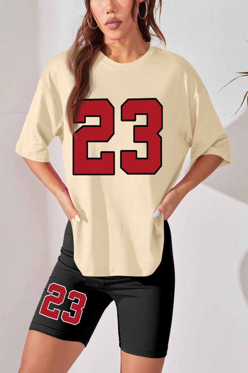 Kadın 2Lİ TAKIM OVERSİZE Trend T-shirt Şort Model 5103
