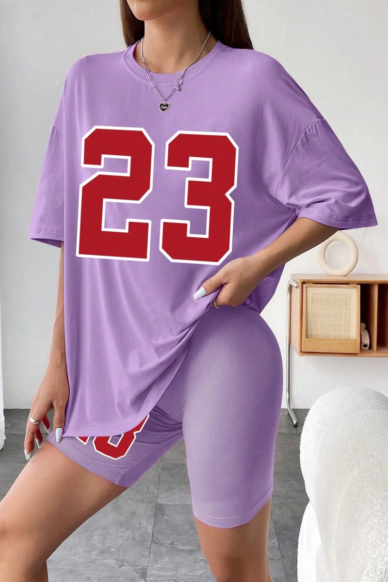 Kadın 2Lİ TAKIM OVERSİZE Trend T-shirt Şort Model 5103