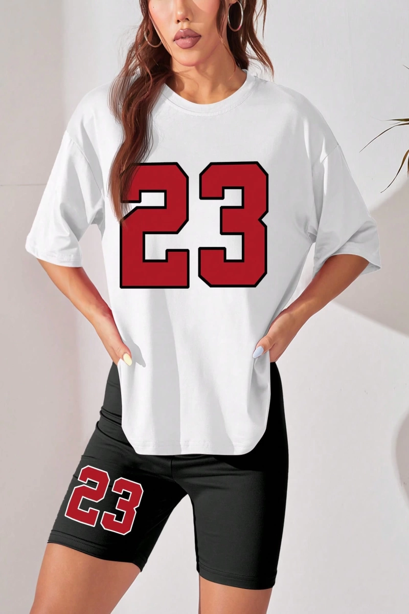 Kadın 2Lİ TAKIM OVERSİZE Trend T-shirt Şort Model 5103