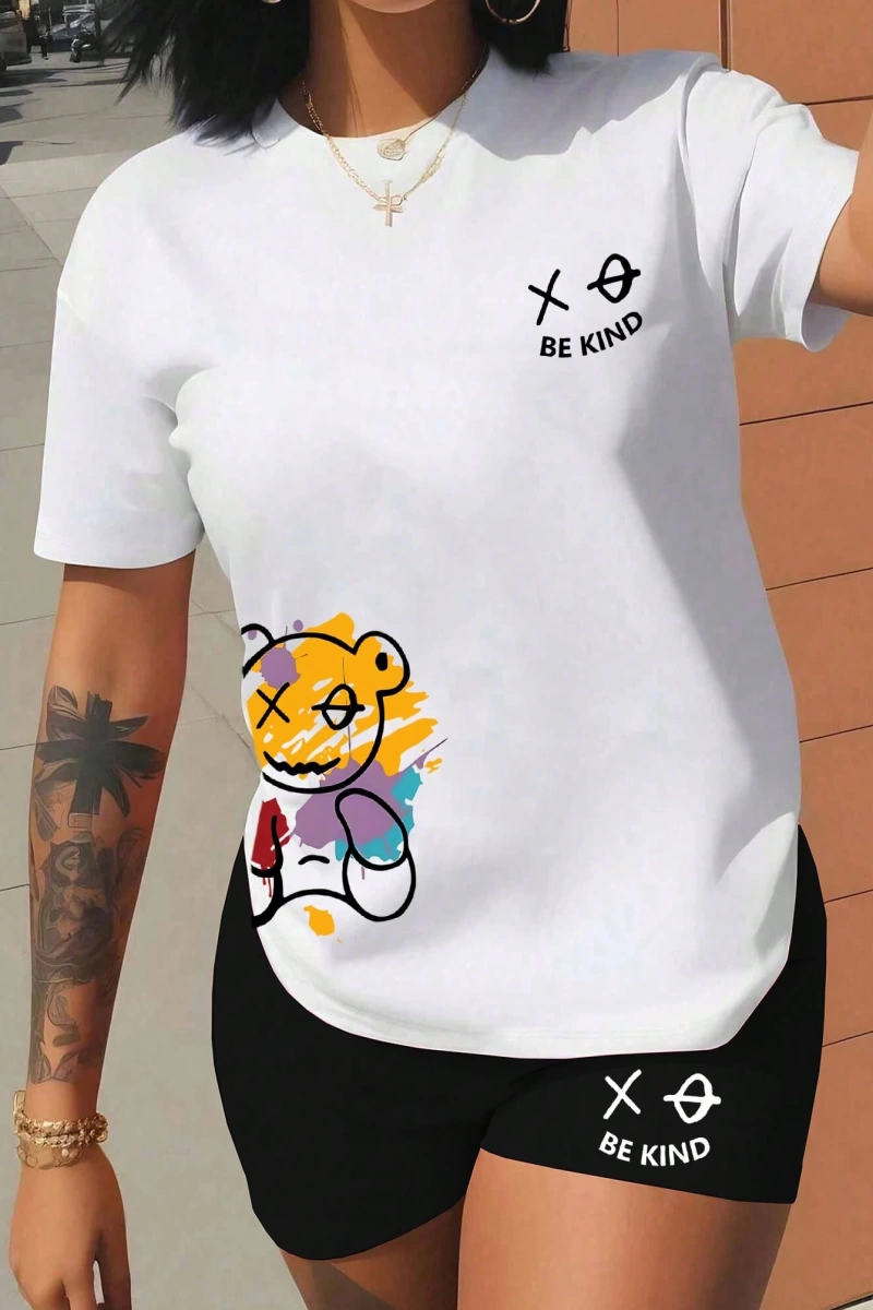 Kadın 2Lİ TAKIM OVERSİZE Trend T-shirt Şort Model 5111