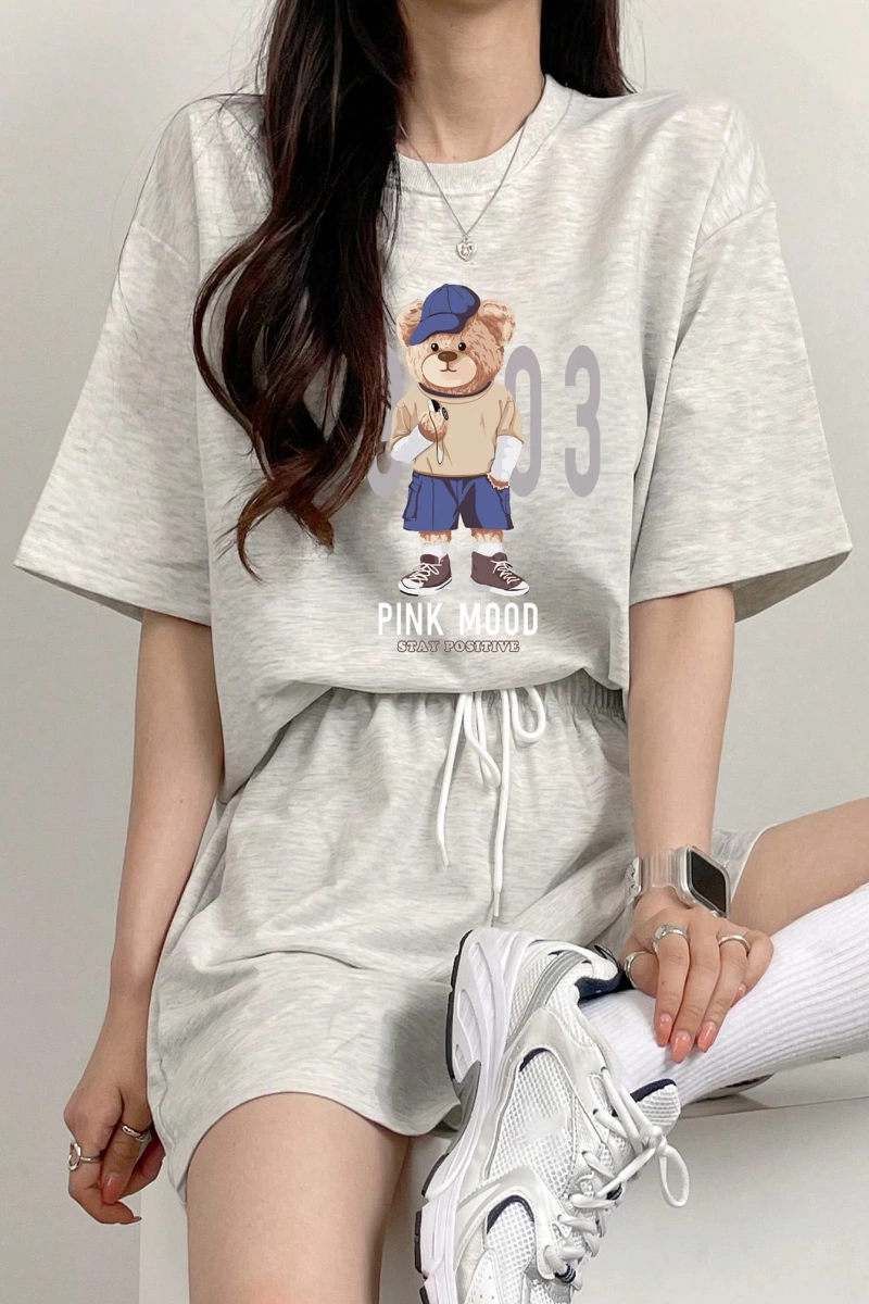 Kadın 2Lİ TAKIM OVERSİZE Trend T-shirt Şort Model 5112