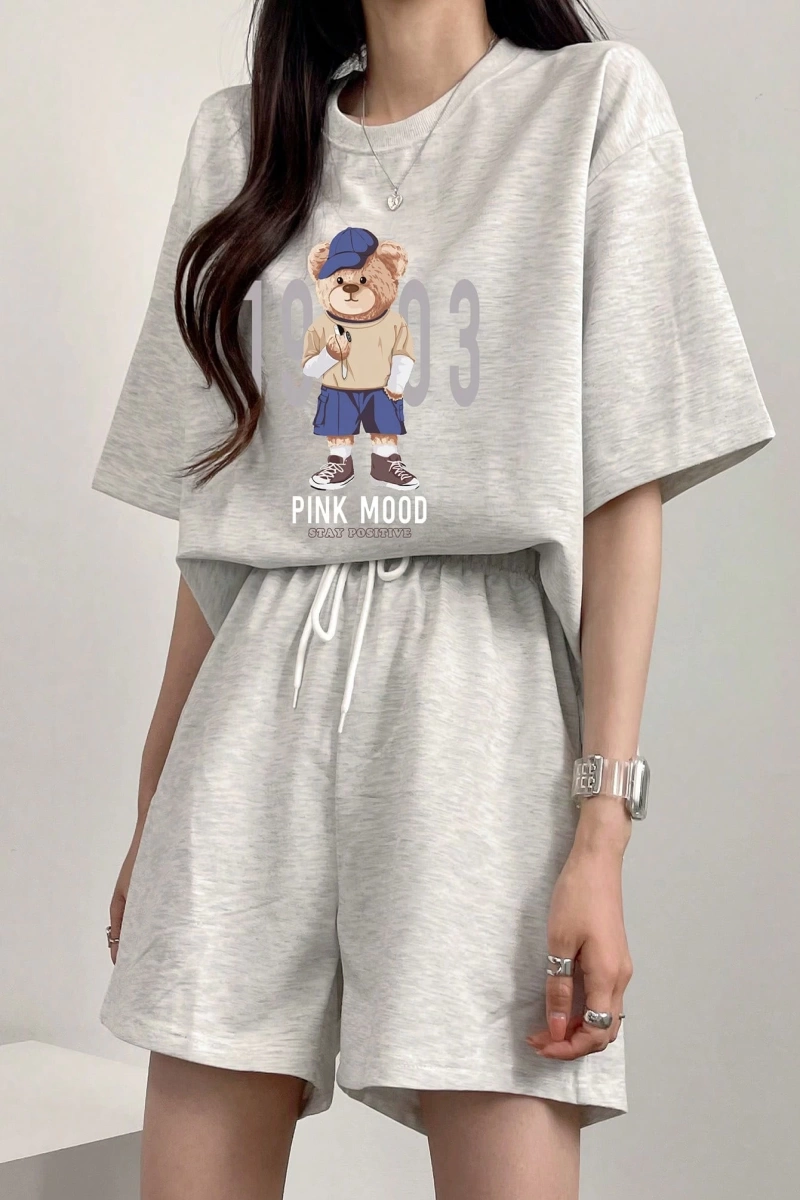 Kadın 2Lİ TAKIM OVERSİZE Trend T-shirt Şort Model 5112