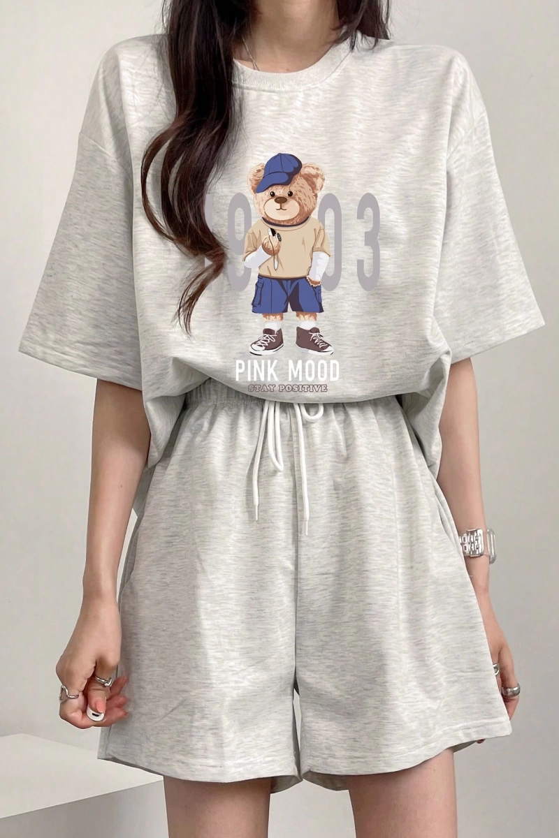 Kadın 2Lİ TAKIM OVERSİZE Trend T-shirt Şort Model 5112