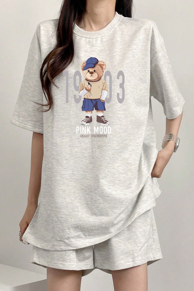 Kadın 2Lİ TAKIM OVERSİZE Trend T-shirt Şort Model 5112