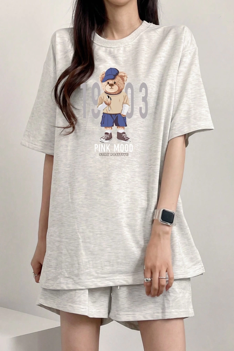 Kadın 2Lİ TAKIM OVERSİZE Trend T-shirt Şort Model 5112
