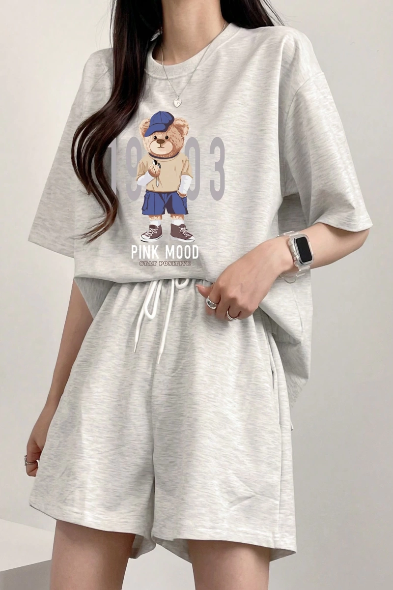 Kadın 2Lİ TAKIM OVERSİZE Trend T-shirt Şort Model 5112