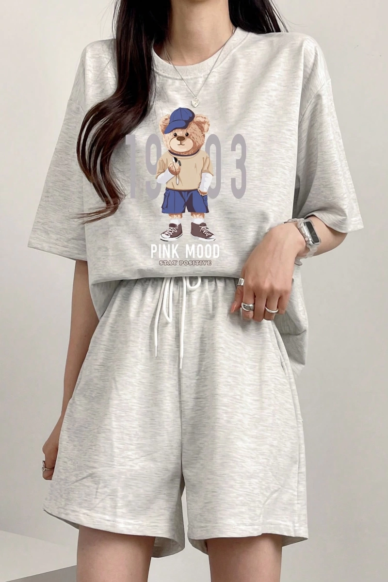 Kadın 2Lİ TAKIM OVERSİZE Trend T-shirt Şort Model 5112