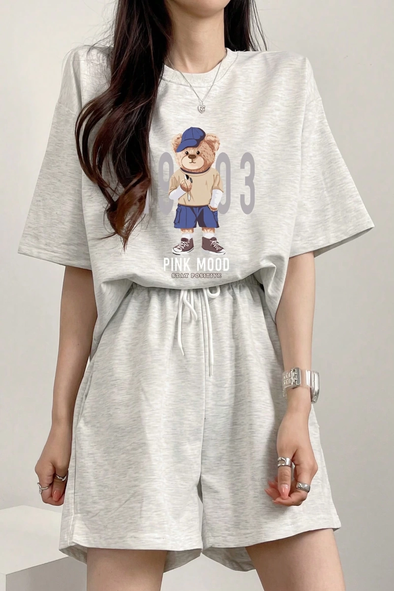 Kadın 2Lİ TAKIM OVERSİZE Trend T-shirt Şort Model 5112