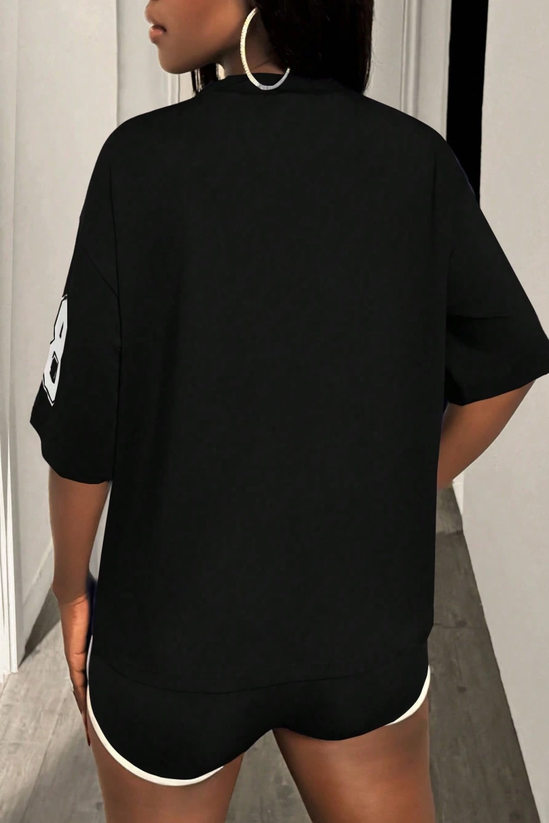 Kadın 2Lİ TAKIM OVERSİZE Trend T-shirt Şort Model 5119