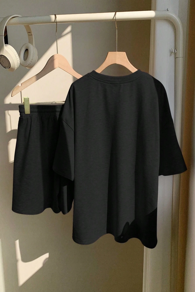 Kadın 2Lİ TAKIM OVERSİZE Trend T-shirt Şort Model 5129